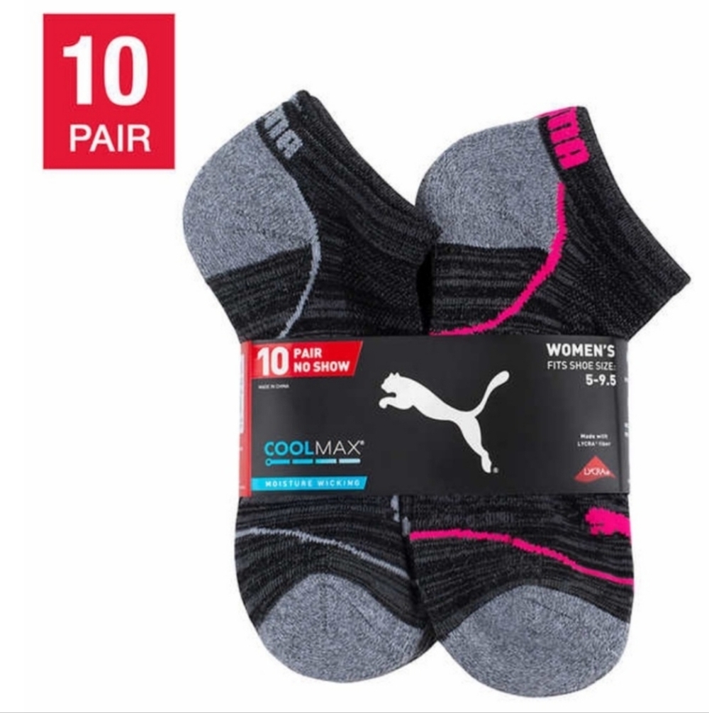 NWT Puma Ladies‎ No Show Sock, 10-pair Black 5-9.5